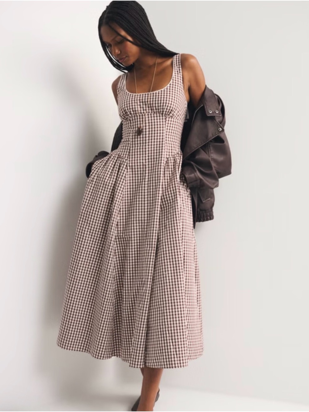 Abercrombie & Fitch Brown Gingham Midi Dress - Picture 2 of 7
